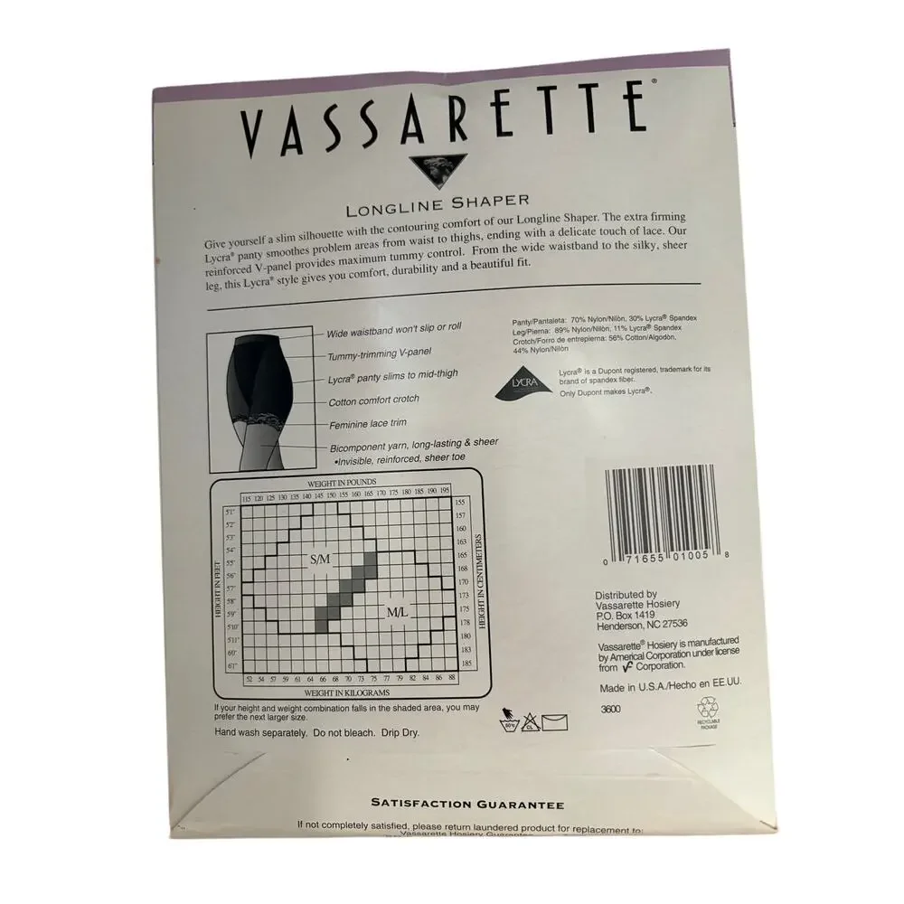 Vassarette 8140 Longline Shaper M/L Ivory Tummy Control Hosiery NOS
